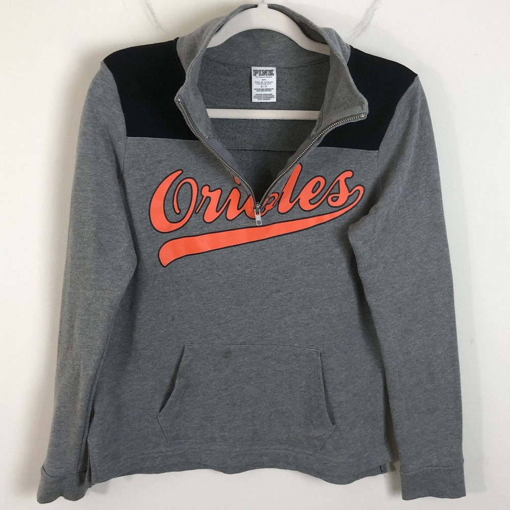 PINK by Victoria's Secret Baltimore Orioles 1/4 Zip Sweatshirt Small/Petite Gray